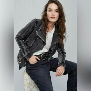 FREE PEOPLE Ruffle Cable Knit Moto Jacket Size M